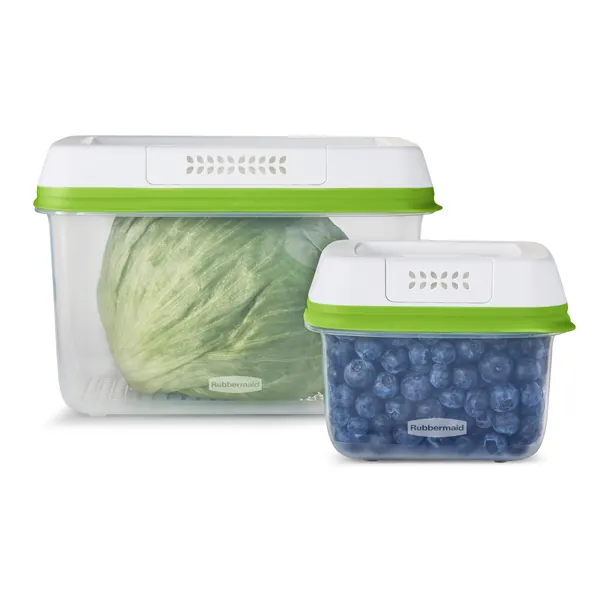 Rubbermaid 4-Piece Produce Saver Containers for Refrigerator with Lids for Food Storage, Dishwasher Safe, Clear/Green