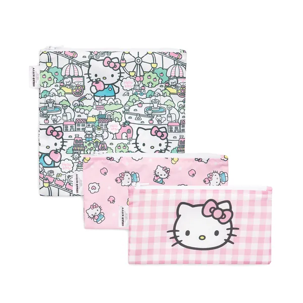 Bumkins Sandwich Bags / Snack Bags, Reusable Fabric, Washable, Food Safe, BPA Free - Sanrio Hello Kitty (3-Pack) - 