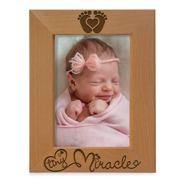 KATE POSH Tiny Miracle Engraved Natural Wood Picture Frame, New Baby Frame Gift, New Mom, New Dad, Newborn Baby Gift, Gender Reveal Gift (5x7 Vertical) - 5x7 Vertical