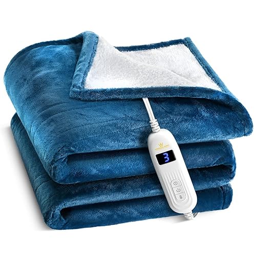 Medical king Heated Blanket, Machine Washable Extremely Soft & Comfortable Electric Blanket Throw Fast Heating with Hand Controller 10 Heating Settings & auto Shut-Off (Blue, 50 x 60) - Blue - 50" x 60"