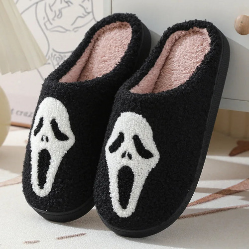 Black and White Ghost Face Slippers - Black / 40-41