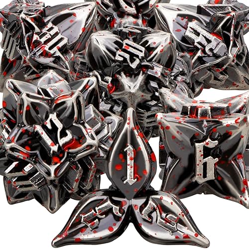 ARUOHHA Dungeons and Dragons Dice DND Metal Dice Set Handmade RPG Role Playing Games Blood Polyhedral Dice 6 Sided D&D Dice Set with Gift Box, D and D Dice Sets D20 D12 D10 D8 D6 D4 - Leaves - Blood Splatter 1
