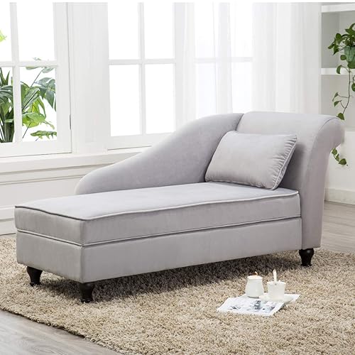 Yongqiang Storage Chaise Lounge Indoor Upholstered Sofa Recliner Lounge Chair for Living Room Bedroom Gray Velvet (Right Armrest) - Right Armrest - Grey