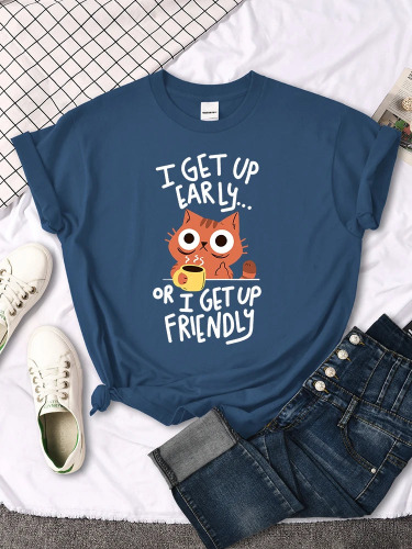 'I Get Up Are Lazy' Cute Cat Meme T-shirt - Haze Blue / XXL