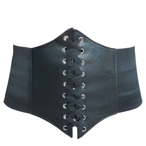 Hoerev Damen Mädchen Elastisch Breites Band Elastisch Gebunden Waspie Korsett Taille Gürtel Bustiers Korsetts - L Schwarz
