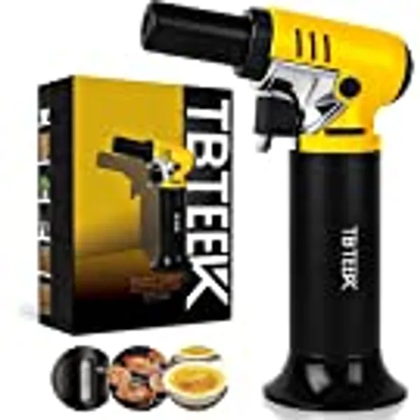 TBTEEK Kitchen Torch, One-Hand Operation Butane Torch Lighter with Gas Gauge, Adjustable Flame for BBQ, Baking, Brulee Creme, Crafts and Soldering(Butane Gas Not Included)