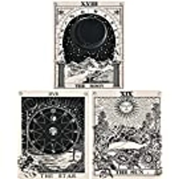 Alishomtll Tarot Card Wall Tapestry, The Moon The Star and Sun Tapestries set, Psychedelic Tapestry Home Decor Wall Hanging, Black and White, 3 pcs (41 x 51 cm(16" x 20"))