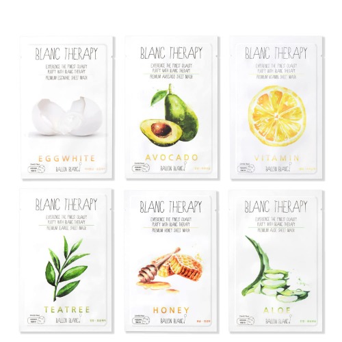 Blanc Therapy | Relaxing Self Care Spa Gift Face Facial Mask Skin Care Sheet Set Infused with Aloe, Tea Tree, Avocado, Vitamin, Honey & Egg White 6 Skin Nutritional Sheet Masks for Women & Girls | Original - 6 Masks A set