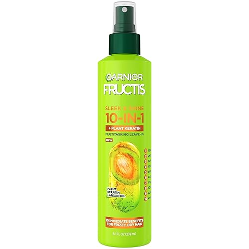 Garnier Fructis Sleek & Shine 10-in-1 for Frizzy, Dry Hair, Plant Keratin, 8.1 Fl Oz, 1 Count (Packaging May Vary) - Fresh - 8.1 Fl Oz (Pack of 1)