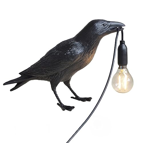 NorDiem Crow Table Lamps Bird Desk Lamp Bedroom Wall Sconce lamp Light Resin Decoration E12 110V LED Bulb (Black Sitting Table Lamp) - Black Sitting Table Lamp