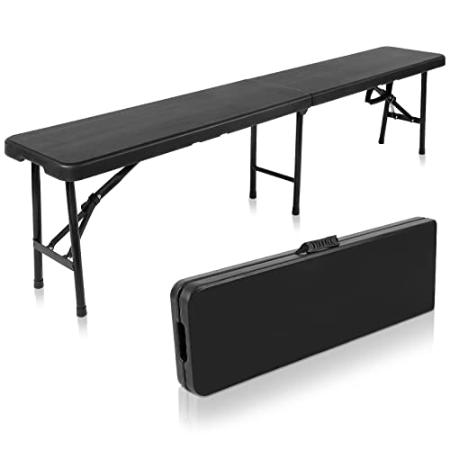 Roowest Folding Bench 6 Feet Plastic Outdoor Bench Portable Folding Bench Seat Foldable Bench Seating with Carrying Handle for Dining Camping Picnic BBQ Sports Garden Indoor Outdoor Patio Activities