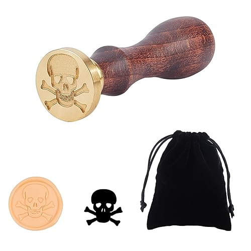 PH PandaHall Skull Wax Stamp Skeleton Crossbones Sealing Stamp Vintage Retro Wax Seal Stamp with Wooden Handle for Halloween Embellishment of Envelopes, Invitations, Wine Packages - Skull Crossbones