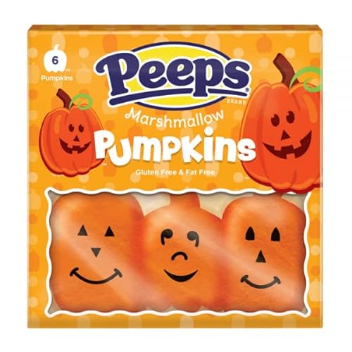 1 Pack (6 Pumpkins) x Peeps Marshmallow Pumpkins - Gluten Free & Fat Free Marshmallow Snacks - Great for All