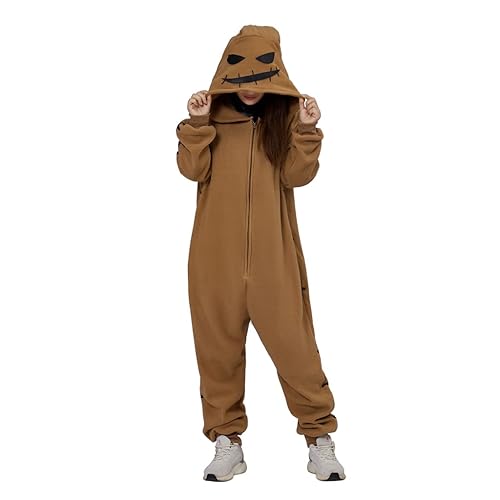 VintageCos Men's Oogie Boogie Costume Unisex Jumpsuit Nightmare Villain Costume Jack Skellington Sleepwear Large Brown