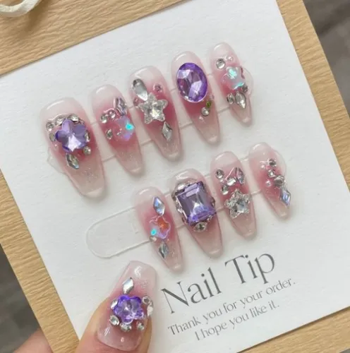 N64 - Handmade Korean Fake Nail Set acrylic Full Cover Tips