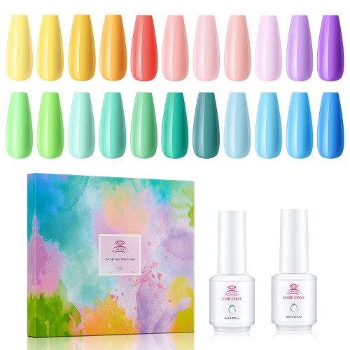 Makartt Gel Nail Polish Kit,22 Fall Colors Nail Polish Kit with Base and Top Coat Gel Polish Yellow Neon Gel Polish for Nail Salon and DIY - Bright Color