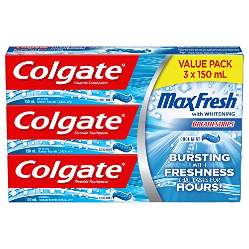 Colgate MaxFresh Cool Mint Gel Toothpaste - Fluoride Whitening Formula with Enamel Protection for a Fresh Clean Smile - Dentifrice for Daily Oral Care 150ml, 3 pack - Cool Mint