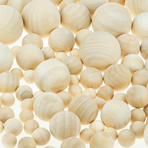 142 Pieces Round Wood Balls Unfinished Craft Wood Balls Small Wood Balls Round Wooden Balls for DIY Craft, 6 Sizes
