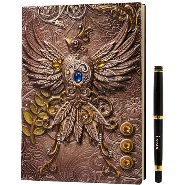 DND Notebook / Journal, Unique 200 Page Book with 3D Pink Phoenix Embossed Faux Leather Cover with Pen- Ideal for Dungeons & Dragons / D&D. Great RPG Accessories Nerdy Fantasy Gift for DM's & Players, Gamers, Men or Women. (Phoenix Pink)