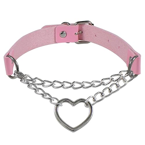 HUASAI Leather Choker Collar Necklace Gothic Punk Rock Necklace Biker Leather Choker for Women Girls - Pink Choker
