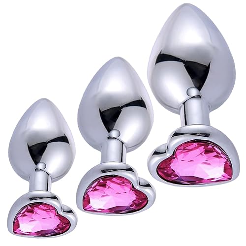 Anal Butt Plug Trainer Kit 3 PCS Metal Anal Dilators Heart Shaped Jewelry Anal Sex Toys Unisex Valentine's/Birthday Gift for Beginners Advanced Users (Rose Red) - Rose Red