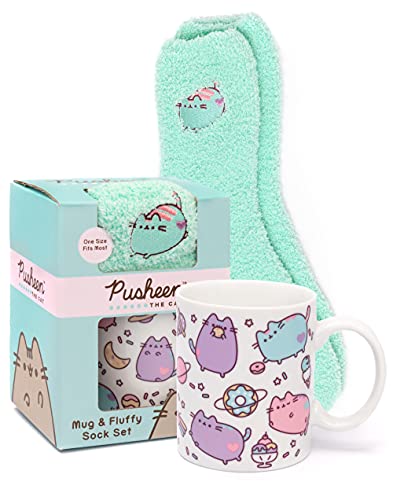 Pusheen Taza de reutilizante Slipper Socks Regalo Niños Adultos Cat Cup Un tamaño 11 Oz