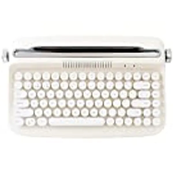 YUNZII ACTTO B303 - Teclado de máquina de escribir inalámbrico, teclado estético retro Bluetooth con soporte integrado para múltiples dispositivos (B303, marfil mantequilla)