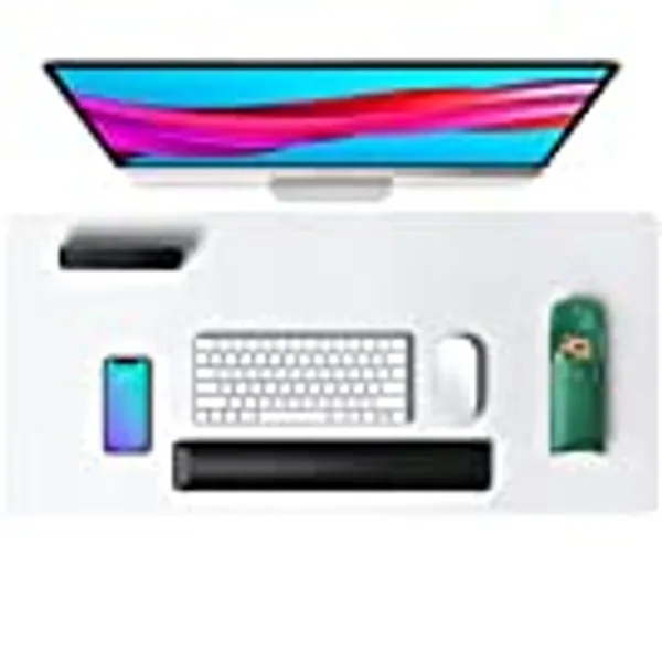 Alfombrilla de escritorio, alfombrilla de ratón, protector de escritorio, papel secante de cuero de PU antideslizante para juegos de oficina/hogar(80cmx40cm, Blanco)