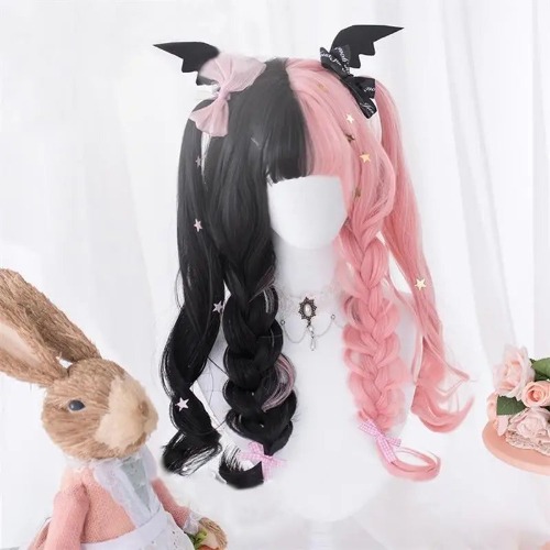 Stunning Black and Pink Pastel Goth Lolita Wig with Fringe