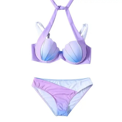 Pastel Mermaid Shell Bikini Set with Versatile Strap and Brief Styles - Style 2 x A / L
