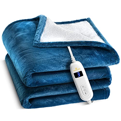 Heated Blanket, Machine Washable Extremely Soft and Comfortable Electric Blanket Throw Fast Heating with Hand Controller 10 Heating Settings and auto Shut-Off (Blue, 84 x 90) - 84 x 90 - Blue