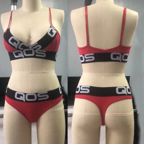 EVIL QOS X-RED SET - Extra Large Logo Band Top & Brazilian Bikini Bottom | Medium