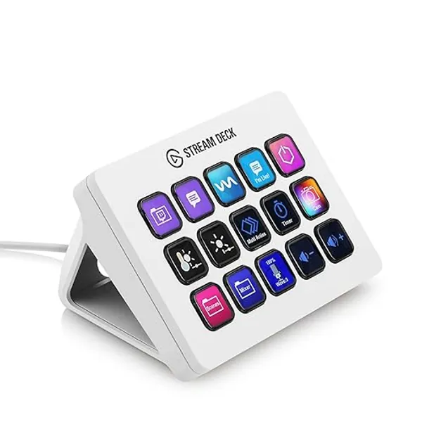 Elgato Stream Deck MK.2 – Controlador de estudio USB, 15 teclas macro, activa acciones en apps y software como OBS, Twitch, ​YouTube y otros, funciona en Mac y PC - Blanco