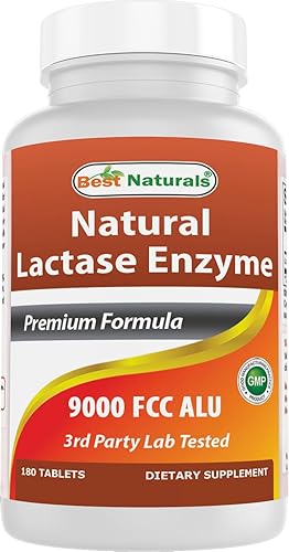 Best Naturals Lactose Intolerance Relief Tablets with Natural Lactase Enzyme, Fast Acting High Potency Lactase, 9000 FCC ALU, 90 Count - 90 Count (Pack of 1)