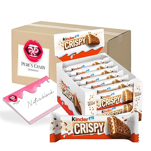 Pere's Candy® Bundle für Kinder Crispy Riegel knusprige und cremige Schokolade 14 x 34g + Pere's Candy Notepad DIN A7-25 Blatt