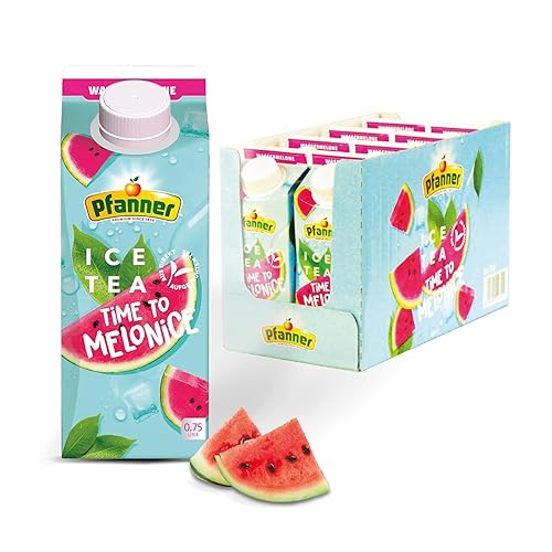 Pfanner Eistee Wassermelone im Vorratspack – Sommerliche Erfrischung mit Wassermelonegeschmack in nachhaltiger to go Verpackung – Mit Früchtetee und Schwarztee (8 x 750 ml) - Wassermelone - 0,75 l (8er Pack)