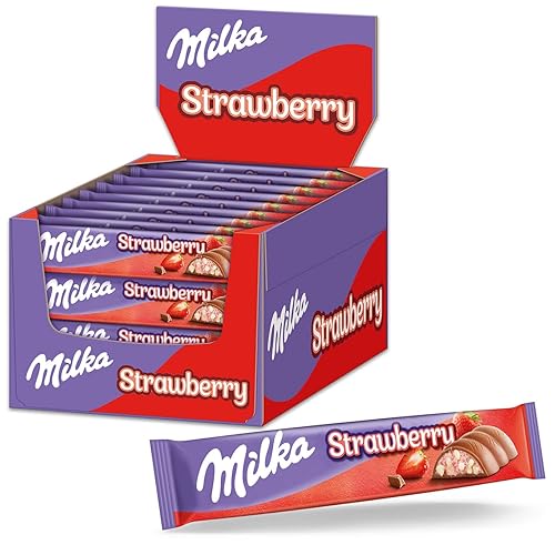 Milka Choco Erdbeer Riegel, 36 x 36,5g, Schokoladenriegel mit Erdbeer-Milchcrèmefüllung und Crispies