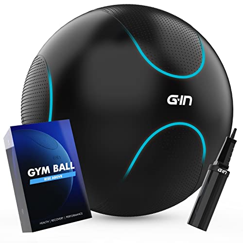 G-IN Gymnastikball Sitzball [Anti-Burst] für Büro Fitness Yoga Balance - INKL. Luft-Pumpe - Schwangerschaftsball Fitnessball Gymnastikball 65 cm Pilates Ball - 65 cm - Schwarz