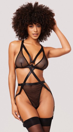 Yandy Caged in Fishnet Teddy | Black / Small/Medium