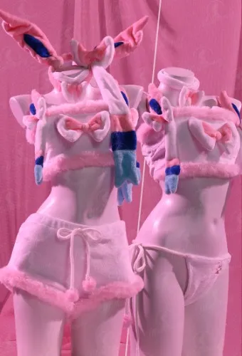 Kawaii Lingerie Set Plush Homewear Pink Crop Top and Shorts with Headband and Socks