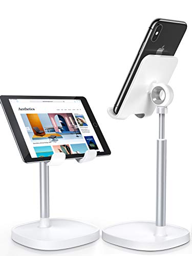 LISEN Desk Organizers and Accessories Workspace Cell Phone Stand White Height Angle Adjustable Stable Holder Sturdy Stand for 4-10in iPhone 13 Pro iPad Kindel Samsung etc - 🥇20X STABLE - White