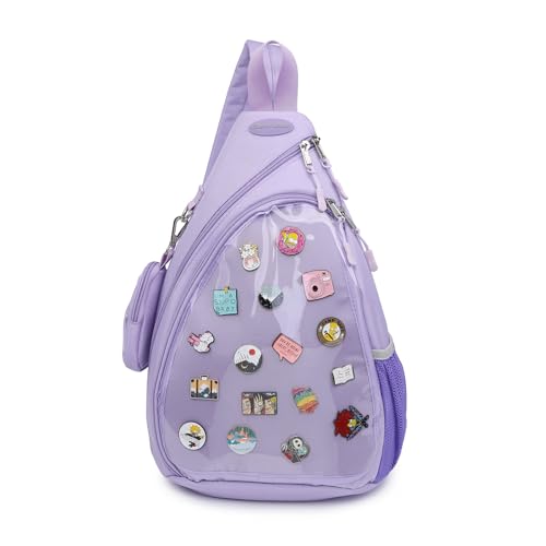 CHERRY SAUCE Oxford Ita Bag Kawaii Pin Display Chest Pack Single Shoulder Bag Sport Backpack Hiking Daypack - 32-purple