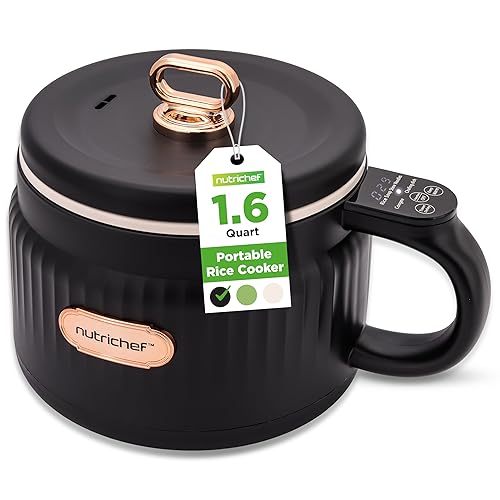 NutriChef 1.6 QT Portable Electric Rice Cooker & Lunch Maker | Multi-Functional & Non-Stick Ceramic Coating | Digital Control Panel | 6 Cook Functions: Rice, Soup, Stew, Porridge & More | Black - Black