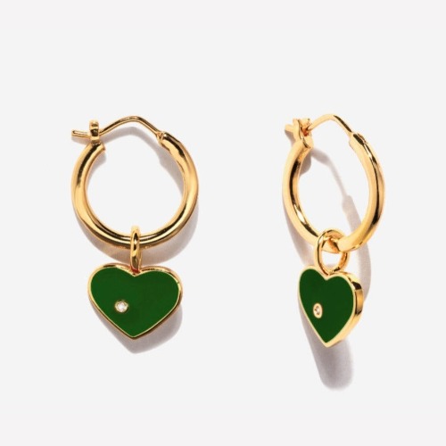 Enamel Green Heart Hoops