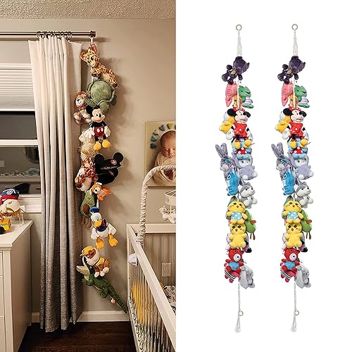 LONCHDAN 80" Cotton Hanging Storage Chain For Stuffed Animals Storage with 20 Metal Clips Stuffed Animal Display Holder Chain for Wall or Corner Nursery Play Room