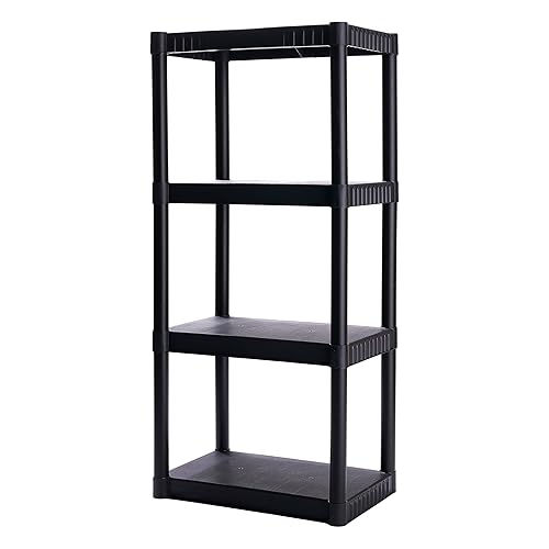 Plano 4-Shelf Plastic Storage Shelves, 48” x 23” x 14”, 200lb Capacity, Pantry, Office, Closet and Garage Shelves, Easy to Assemble, Durable Plastic Shelving Unit - Black - 4-Shelf