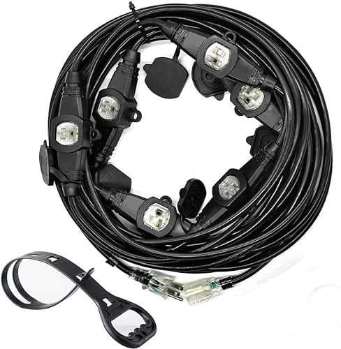 Yodotek 50FT Multiple Power Extension Cord Black,7 Evenly-Spaced Inline Outlet, LED Indicator.16 Gauge 13Amp 1625Watts,Weatherproof Ideal for Outdoor Landscaping Lighting,Holiday Decoration ETL Listed - Black-50FT 16 Gauge