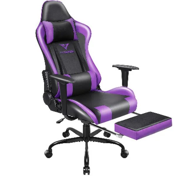 Vitesse Comfortable Gaming Chair with Footrest Office Chair Ergonomic Computer Chair High Back Chair Racing Style Chair with Headrest and Lumbar Support PU Leather Adjustable Swivel PC Chair,Purple