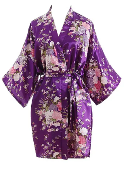 Peony Floral Silk Kimono Robe Bride Bridal Bridesmaid Robes Dressing Gown Housecoat Bathrobe for Women