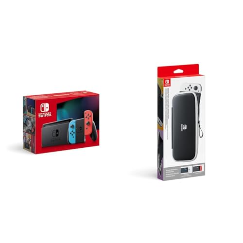 Nintendo Switch-Tasche & -Schutzfolie - Schwarz/Weiß + Konsole Neon-Rot/Neon-Blau - Neon-Rot/Neon-Blau Konsole - Tasche & -Schutzfolie